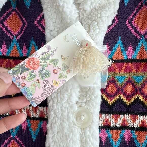 Johnny Was Vest Women Small Yuya Sherpa Alpaca Blend Aztec Boho Print Jacket NWT - Picture 8 of 15